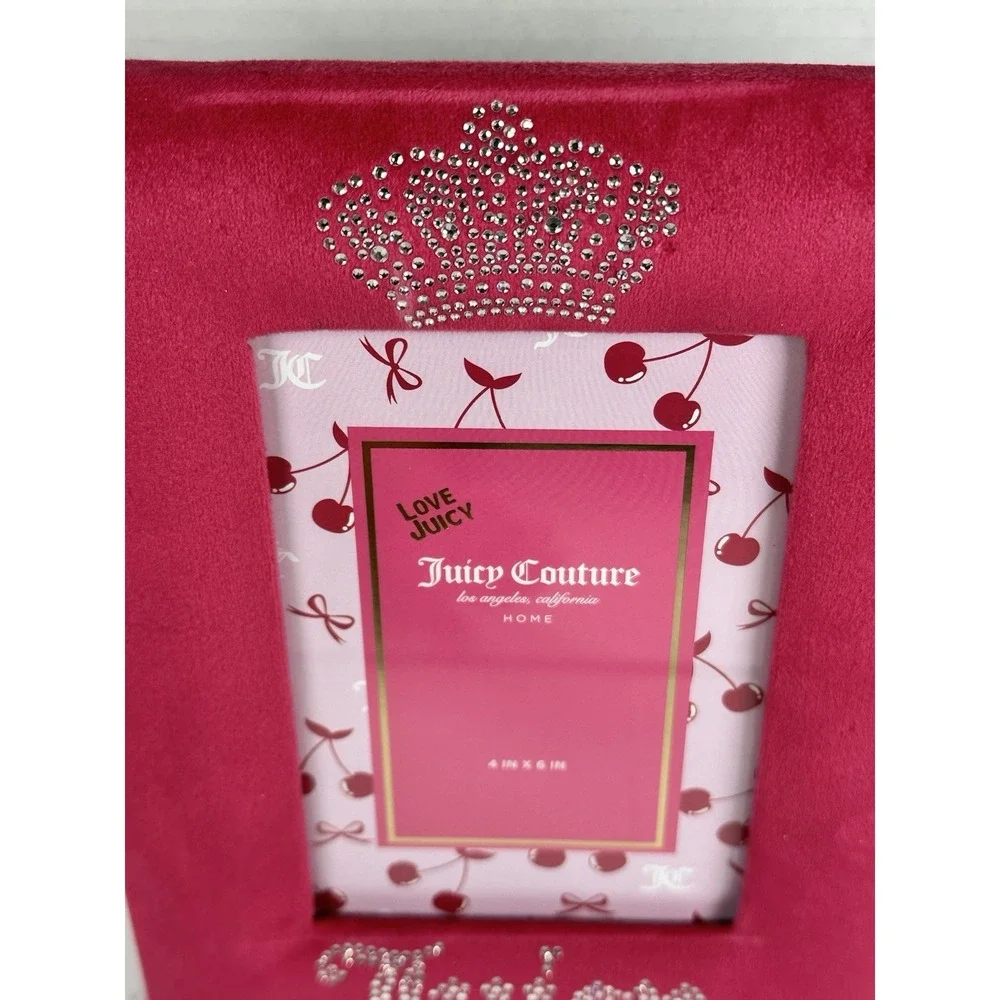 Juicy Couture Pink Velour Rhinestone Crown Photo Frame 4x6 Glam